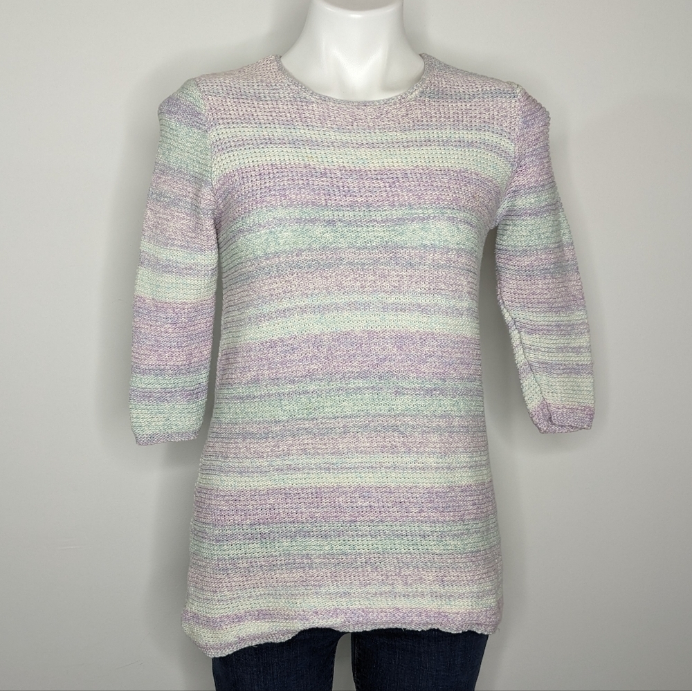✨3/$15 J Jill blue purple striped knit sweater S